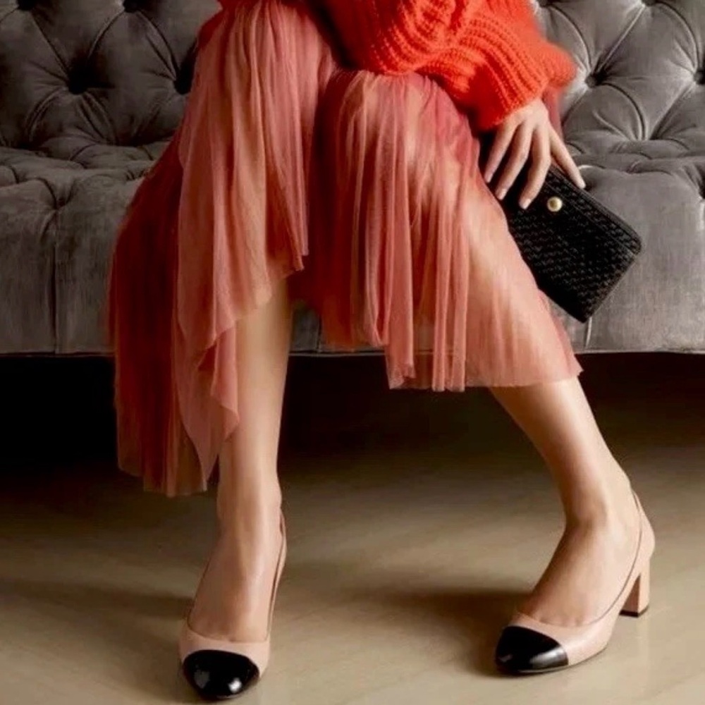 Cole Haan Nude Pumps with Black Cap Toe Block Heel